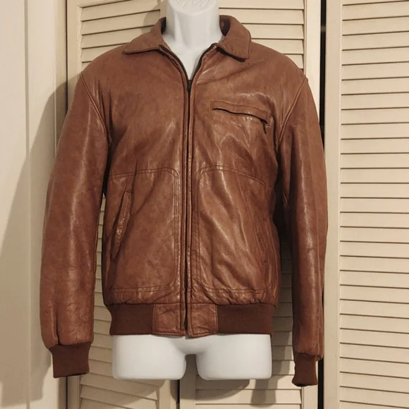 Blouson Bomber Banana Republic Vintage Années 90 - Cuir Vieilli Marron, Taille 44 - Occasion Très Bon état